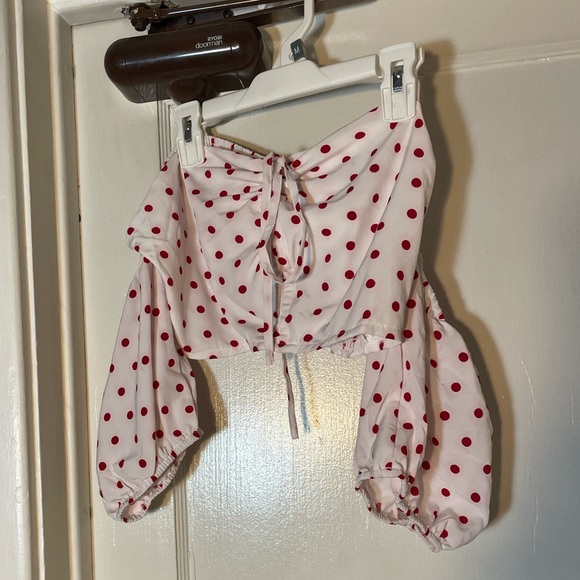 NWOT SHEIN red & white polka dot 2 piece crop top & flowy skirt set both size M - Picture 8 of 8